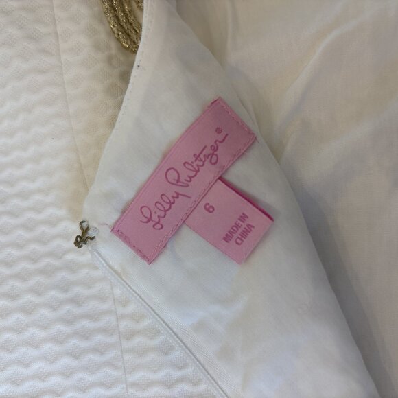 Lilly Pulitzer White Gold Soutache Shift Dress - Size 6 - Picture 3 of 6